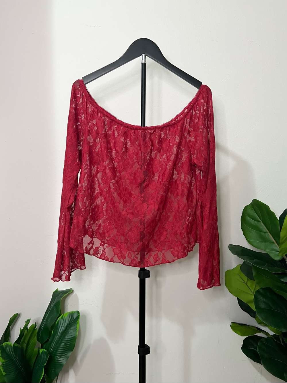 Red Lace Off-Shoulder Women's Top